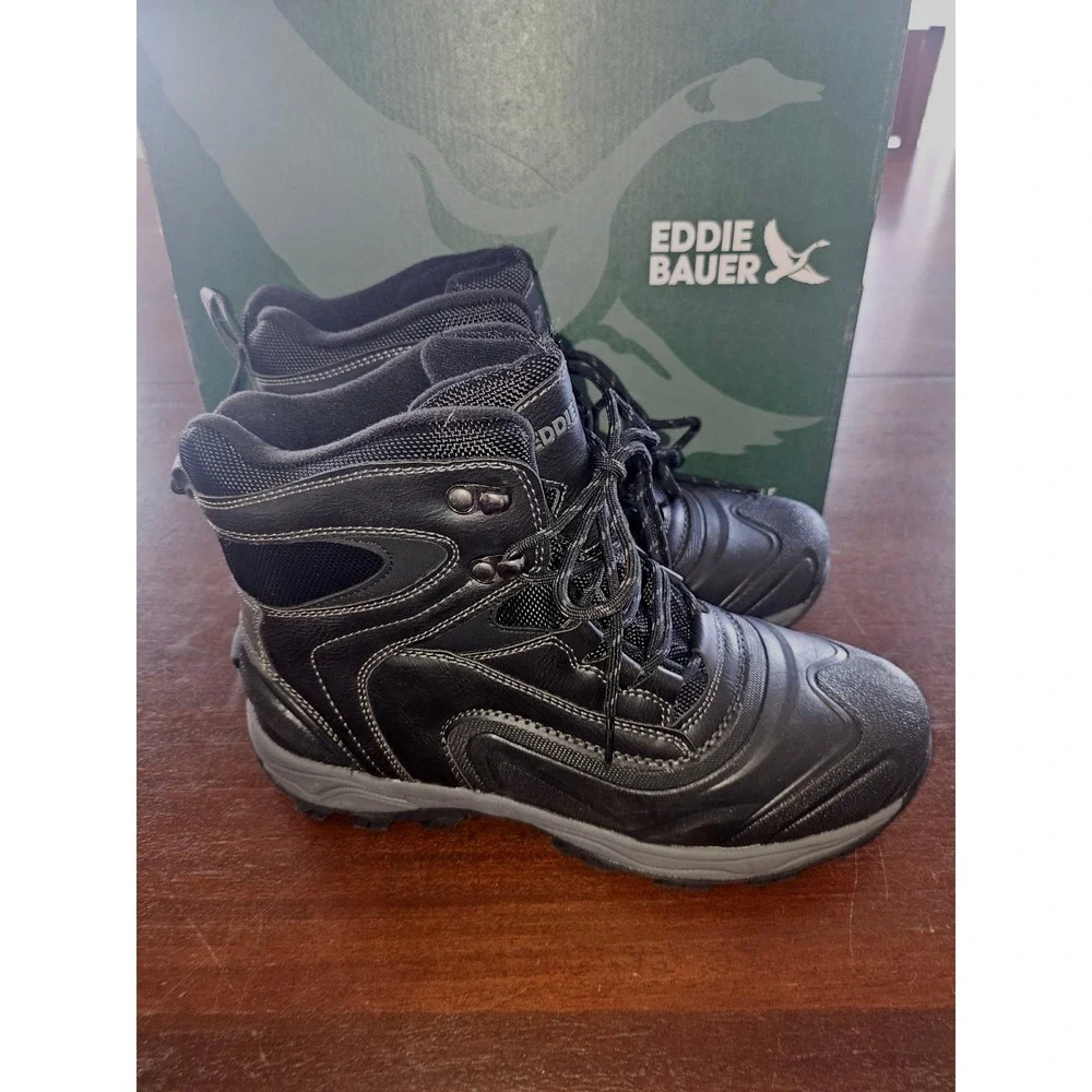 Eddie Bauer Riley Winter Boot Mens Size 8 Black New Water Resistant Insulated